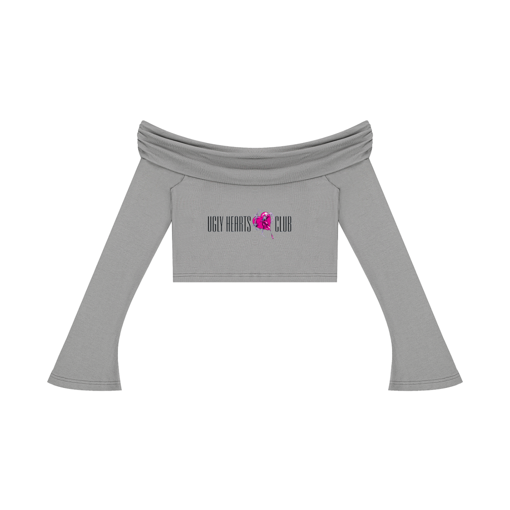 OFF SHOULDER THORNY HEART BELL SLEEVE CROP TEE